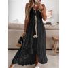 CUPSHE Women’s Summer Dresses Sleeveless Lace Casual Tassel Beach Spaghetti Straps Flowy Maxi Sun Dress(Black)