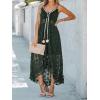 CUPSHE Women’s Summer Dresses Sleeveless Lace Casual Tassel Beach Spaghetti Straps Flowy Maxi Sun Dress(Dark Green)