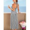 CUPSHE Women’s Summer Dresses Striped Halter Backless Plunging V Neck Beach Vacation Maxi Dress(Black)