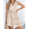 CUPSHE Womens Summer Dresses Tie Neck Sleeveless Tiered Ruffle A-Line Tunic Mini Dress(Beige)