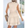 CUPSHE Womens Summer Dresses Tie Neck Sleeveless Tiered Ruffle A-Line Tunic Mini Dress(Beige)