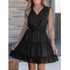 CUPSHE Womens Summer Dresses Tie Neck Sleeveless Tiered Ruffle A-Line Tunic Mini Dress(Black)