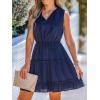CUPSHE Womens Summer Dresses Tie Neck Sleeveless Tiered Ruffle A-Line Tunic Mini Dress(Blue)