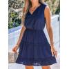 CUPSHE Womens Summer Dresses Tie Neck Sleeveless Tiered Ruffle A-Line Tunic Mini Dress(Blue)