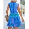 CUPSHE Womens Summer Dresses Tie Neck Sleeveless Tiered Ruffle A-Line Tunic Mini Dress(Blue Patterned)