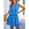 CUPSHE Womens Summer Dresses Tie Neck Sleeveless Tiered Ruffle A-Line Tunic Mini Dress(Blue Patterned)