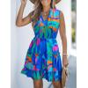 CUPSHE Womens Summer Dresses Tie Neck Sleeveless Tiered Ruffle A-Line Tunic Mini Dress(Green Blue)