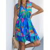 CUPSHE Womens Summer Dresses Tie Neck Sleeveless Tiered Ruffle A-Line Tunic Mini Dress(Green Blue)
