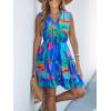 CUPSHE Womens Summer Dresses Tie Neck Sleeveless Tiered Ruffle A-Line Tunic Mini Dress(Green Blue)