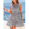 CUPSHE Womens Summer Dresses Tie Neck Sleeveless Tiered Ruffle A-Line Tunic Mini Dress(Navy Diamond)