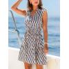 CUPSHE Womens Summer Dresses Tie Neck Sleeveless Tiered Ruffle A-Line Tunic Mini Dress(Navy Diamond)