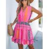 CUPSHE Womens Summer Dresses Tie Neck Sleeveless Tiered Ruffle A-Line Tunic Mini Dress(Rose Pink Patterned)