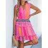 CUPSHE Womens Summer Dresses Tie Neck Sleeveless Tiered Ruffle A-Line Tunic Mini Dress(Rose Pink Patterned)