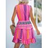 CUPSHE Womens Summer Dresses Tie Neck Sleeveless Tiered Ruffle A-Line Tunic Mini Dress(Rose Pink Patterned)