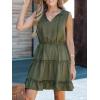 CUPSHE Womens Summer Dresses Tie Neck Sleeveless Tiered Ruffle A-Line Tunic Mini Dress(Sage Green)