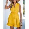 CUPSHE Womens Summer Dresses Tie Neck Sleeveless Tiered Ruffle A-Line Tunic Mini Dress(Yellow)