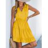 CUPSHE Womens Summer Dresses Tie Neck Sleeveless Tiered Ruffle A-Line Tunic Mini Dress(Yellow)