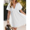 CUPSHE Women’s Summer Dresses V Neck Short Sleeve Hollow Out Ruffle Tunic Double Layer Vacation Mini Dress(White)