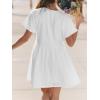 CUPSHE Women’s Summer Dresses V Neck Short Sleeve Hollow Out Ruffle Tunic Double Layer Vacation Mini Dress(White)