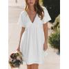CUPSHE Women’s Summer Dresses V Neck Short Sleeve Hollow Out Ruffle Tunic Double Layer Vacation Mini Dress(White)