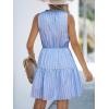 CUPSHE Womens Summer Dresses V Neck Sleeveless Striped Tiered Ruffle Drawstring A Line Beach Outfit Sundress Mini Dress(Blue Striped)