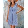 CUPSHE Women’s Summer Dresses V Neck Tie Strap Sleeveless Loose Fit Casual Mini Dress(Striped Blue)