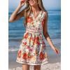 CUPSHE Women’s Summer Mini Dresses Vacation Floral Lace V Neck Sleeveless Sundress Casual Flowy Short A Line Beach Dress(Red Floral)