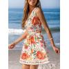 CUPSHE Women’s Summer Mini Dresses Vacation Floral Lace V Neck Sleeveless Sundress Casual Flowy Short A Line Beach Dress(Red Floral)