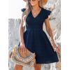 CUPSHE Women’s Summer Sleeveless Smocked Mini Dress Casual V Neck Ruffle Flowy A Line Short Dress(Navy Blue)