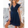 CUPSHE Women’s Summer Sleeveless Smocked Mini Dress Casual V Neck Ruffle Flowy A Line Short Dress(Navy Blue)