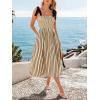 CUPSHE Womens Summer Smocked Midi Dress Striped Sleeveless Tie Shoulder Cami Dress Beach Flowy Long Sundress(Beige Brown)