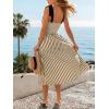 CUPSHE Womens Summer Smocked Midi Dress Striped Sleeveless Tie Shoulder Cami Dress Beach Flowy Long Sundress(Beige Brown)