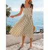 CUPSHE Womens Summer Smocked Midi Dress Striped Sleeveless Tie Shoulder Cami Dress Beach Flowy Long Sundress(Beige Brown)