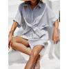 CUPSHE Women’s Summer Striped Mini Dress Short Sleeve Button Down Collar Shirt Dress Twist Front Linen Dress(Blue White)