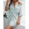 CUPSHE Women’s Summer Striped Mini Dress Short Sleeve Button Down Collar Shirt Dress Twist Front Linen Dress(Green White)
