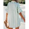 CUPSHE Women’s Summer Striped Mini Dress Short Sleeve Button Down Collar Shirt Dress Twist Front Linen Dress(Green White)