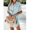 CUPSHE Women’s Summer Striped Mini Dress Short Sleeve Button Down Collar Shirt Dress Twist Front Linen Dress(Green White)