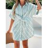 CUPSHE Women’s Summer Striped Mini Dress Short Sleeve Button Down Collar Shirt Dress Twist Front Linen Dress(Green White)