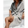 CUPSHE Women’s Summer Striped Mini Dress Short Sleeve Button Down Collar Shirt Dress Twist Front Linen Dress(Grey White)