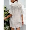 CUPSHE Women’s Summer Striped Mini Dress Short Sleeve Button Down Collar Shirt Dress Twist Front Linen Dress(Grey White)