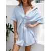 CUPSHE Women’s Summer Striped Mini Dress Short Sleeve Button Down Collar Shirt Dress Twist Front Linen Dress(Light Blue White)