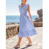 CUPSHE Women’s Summer Striped Sundress Flutter Sleeve V Neck Button Front Ruffle Midi Dress Flowy Beach Vacation Dresses(White Blue)