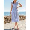 CUPSHE Women’s Summer Striped Sundress Flutter Sleeve V Neck Button Front Ruffle Midi Dress Flowy Beach Vacation Dresses(White Blue)