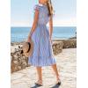 CUPSHE Women’s Summer Striped Sundress Flutter Sleeve V Neck Button Front Ruffle Midi Dress Flowy Beach Vacation Dresses(White Blue)