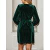 CUPSHE Women’s Winter Velvet Long Sleeve Wrap Dress Semi Formal Belted Tie V Neck Cocktail Mini Dress(Green)
