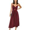 CUPSHE Midi Dress for Women 2025 Party Spaghetti Straps Sleeveless Pleated Cutout Formal Dress(Burgundy)