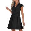 CUPSHE Summer Dress for Women Casual Spring V Neck Lace Appliques Cap Sleeves Hollow Out Beach Mini Dress(Black)