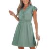 CUPSHE Summer Dress for Women Casual Spring V Neck Lace Appliques Cap Sleeves Hollow Out Beach Mini Dress(Sage Green)