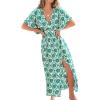 CUPSHE Women Boho Maxi Summer Dress Plunging V Half Dolman Sleeve Empired Waist Side Slit Sundress Holiday Beach Dresses(Green)