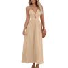 CUPSHE Women Casual Dress Beach Sleeveless V Neck Summer Cutout Spaghetti Straps Formal Maxi Sun Dresses(Beige)